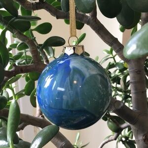 Blue green marbled glass ball ornament